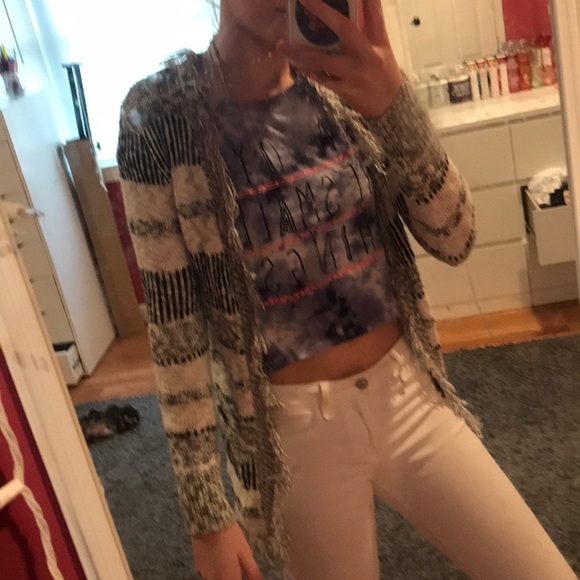 Justice White and Grey fuzzy Cardigan - Picture 3 of 4